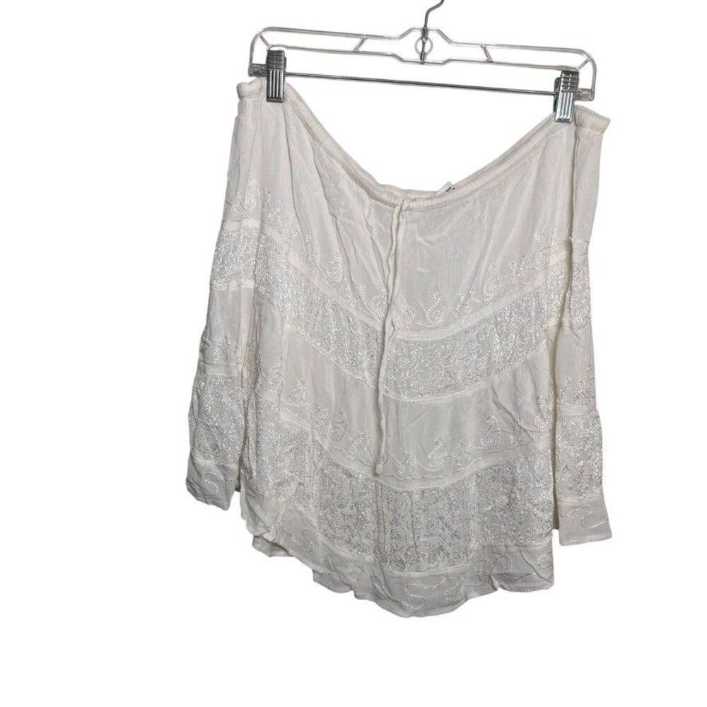 Indian Tropical Skirt Women's Free Size Ivory Ruffle Boho Mini Cottage Prairie